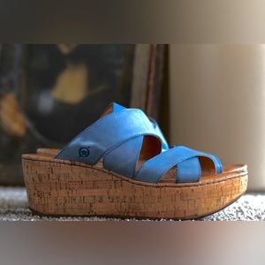 Børn leather platform sandals, chambray slate blue, size 9